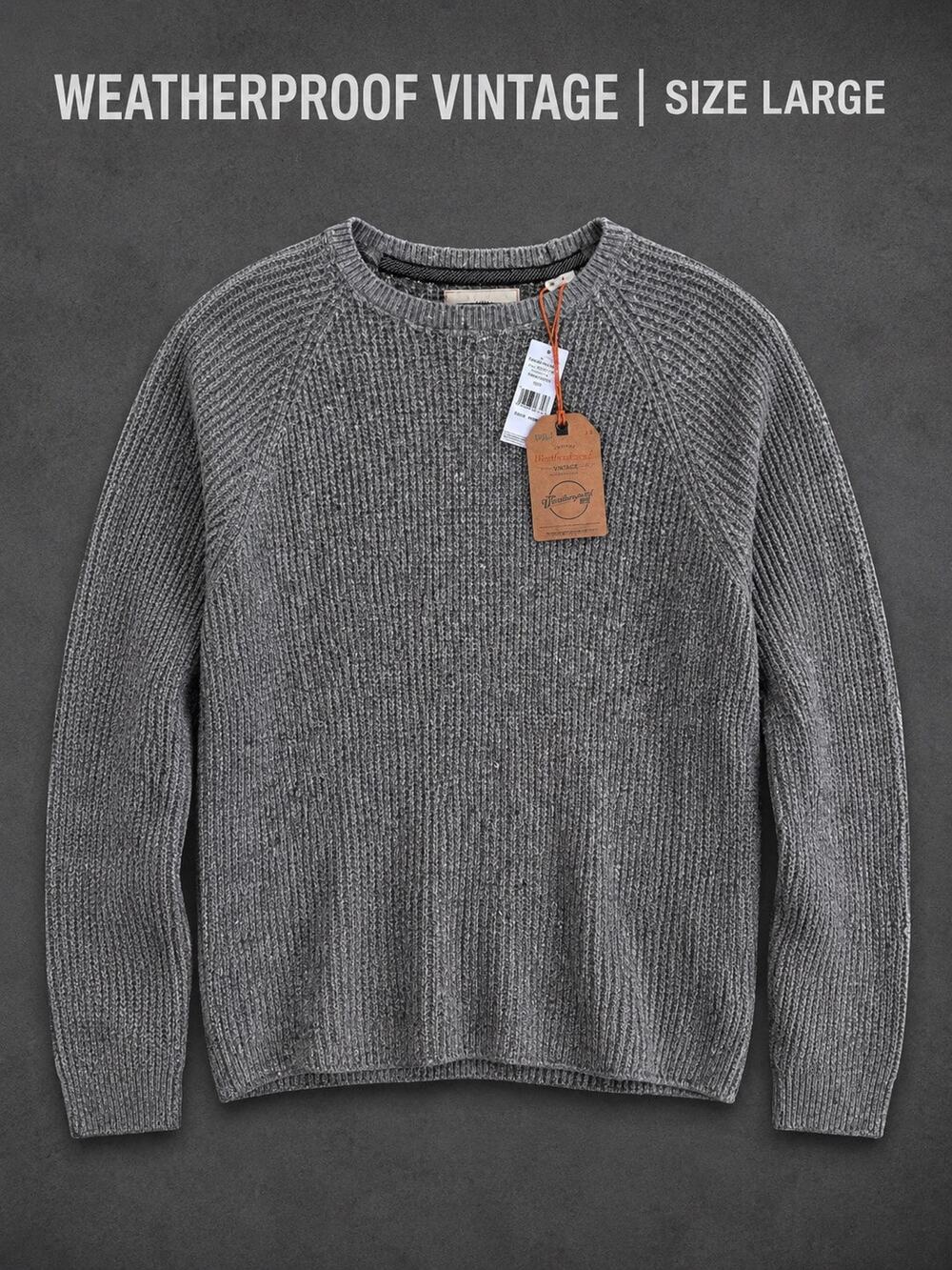 Weatherproof Vintage Mens L Crew Neck Sweater Gray Heather Knit NWT Cotton